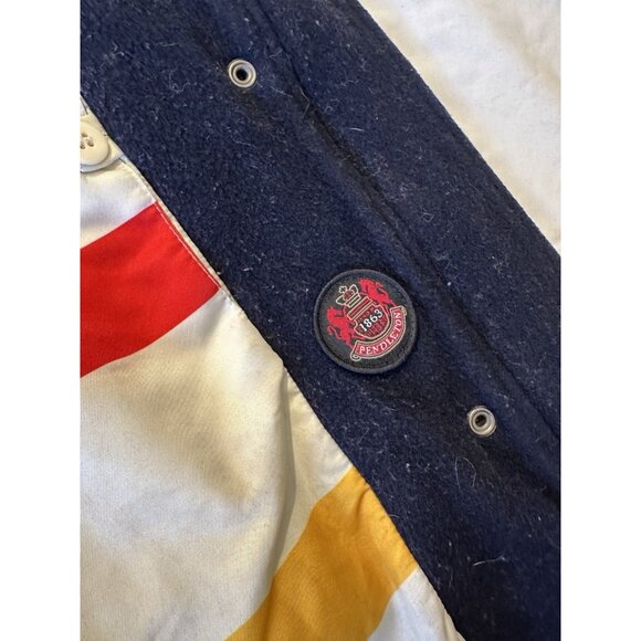 Pendleton Campbell Wool Coat Women's L Navy Blue Hudson Bay Stripe Jacket - Picture 4 of 11